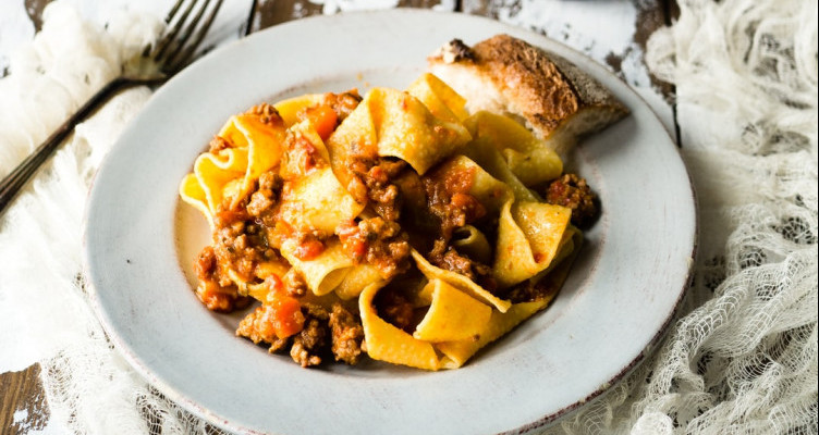 Taco pasta on a white plate